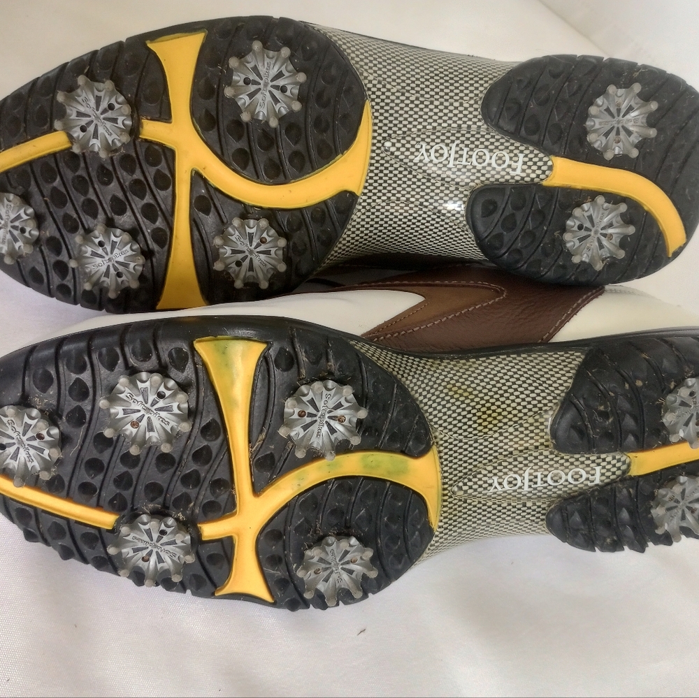 FootJoy Contour Series Leather White and Brown Soft spike Golf Shoes Sz 11M - Picture 5 of 9